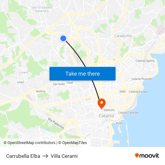 Carrubella Elba to Villa Cerami map