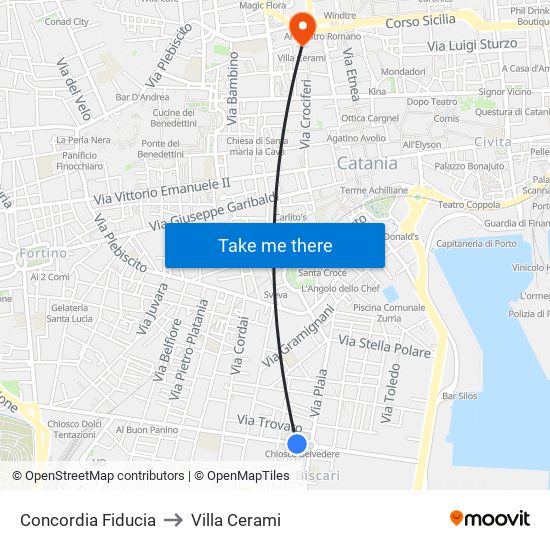 Concordia Fiducia to Villa Cerami map