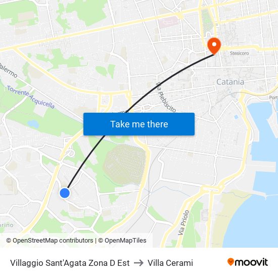 Villaggio Sant'Agata Zona D Est to Villa Cerami map