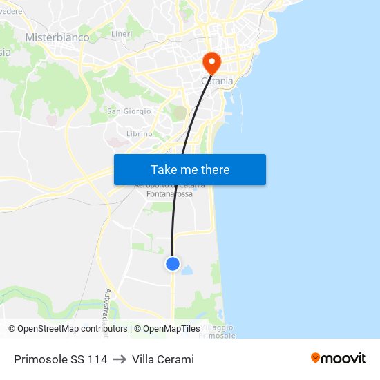 Primosole SS 114 to Villa Cerami map