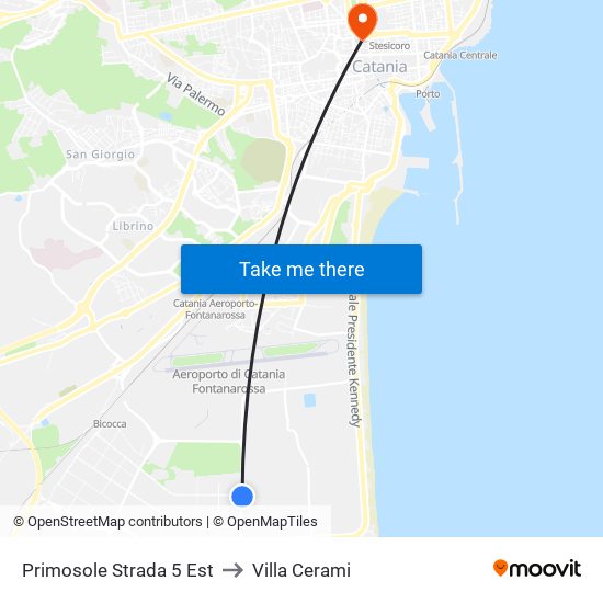 Primosole Strada 5 Est to Villa Cerami map