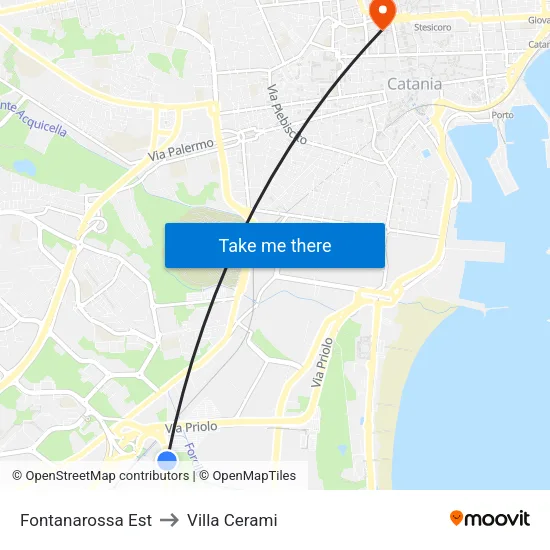 Fontanarossa East to Cerami Villa map