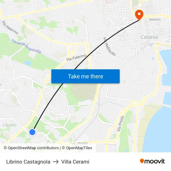 Librino Castagnola to Cerami Villa map