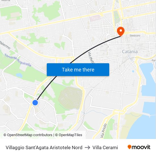 Villaggio Sant'Agata Aristotele Nord to Villa Cerami map