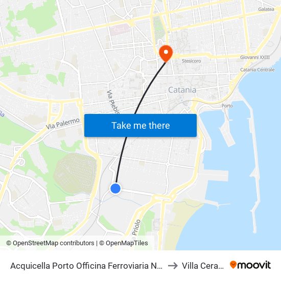 Acquicella Porto Officina Ferroviaria Nord to Villa Cerami map