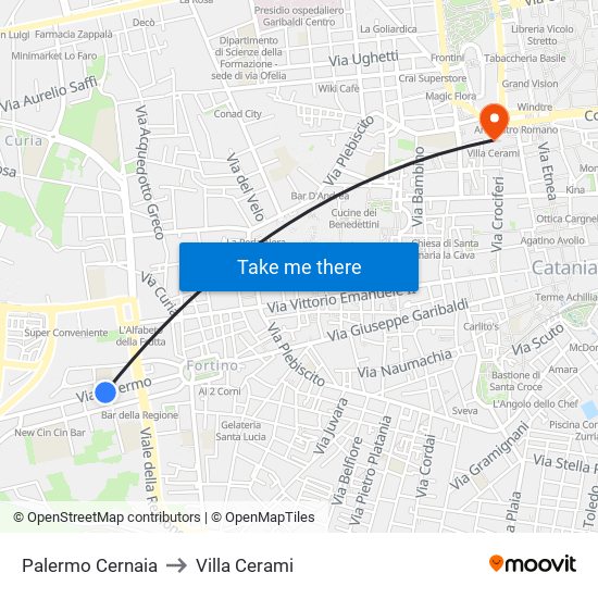 Palermo Cernaia to Villa Cerami map