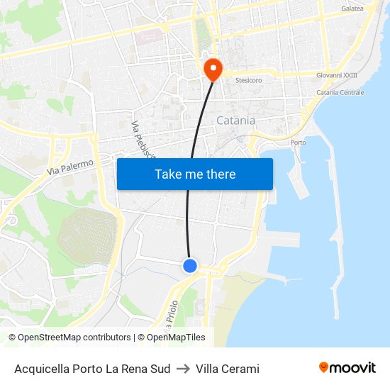 Acquicella Porto La Rena Sud to Villa Cerami map