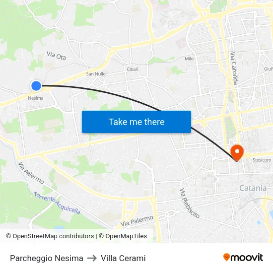 Parcheggio Nesima to Villa Cerami map