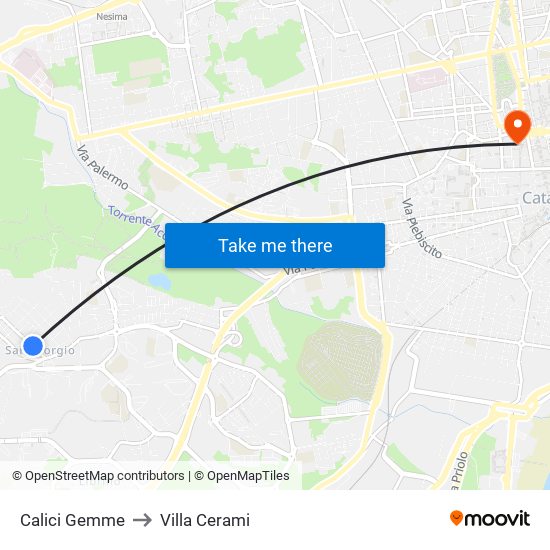 Calici Gemme to Villa Cerami map