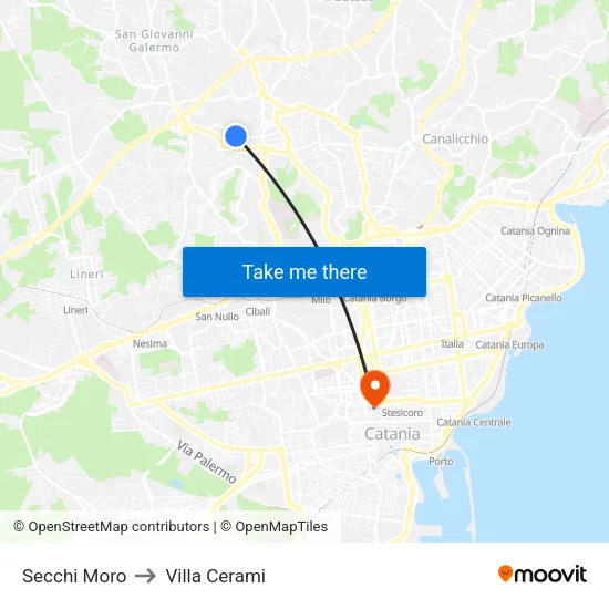 Secchi Moro to Villa Cerami map