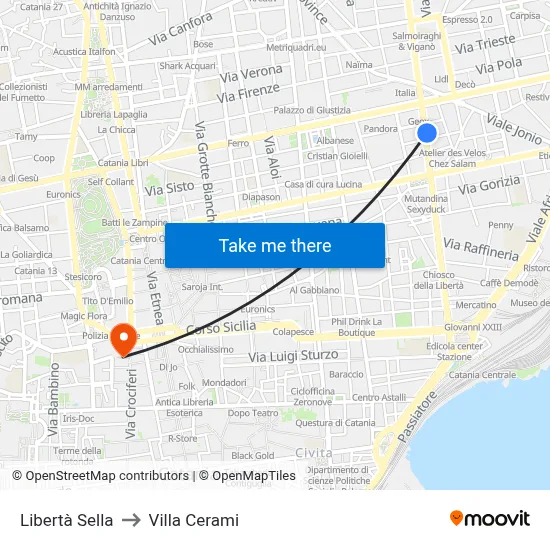 Liberty Sella to Cerami Villa map