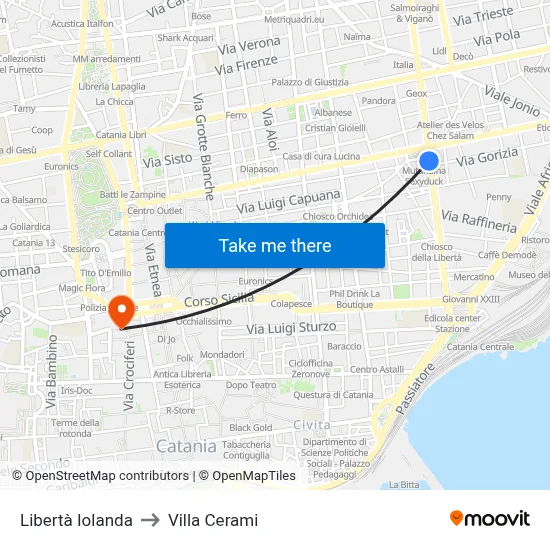 Liberty Iolanda to Cerami Villa map