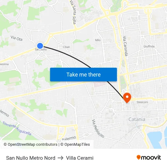 San Nullo Metro North to Cerami Villa map
