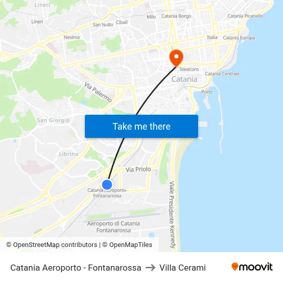 Catania Airport - Fontanarossa to Cerami Villa map