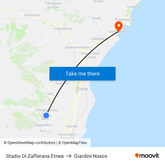 Stadio Di Zafferana Etnea to Giardini-Naxos map