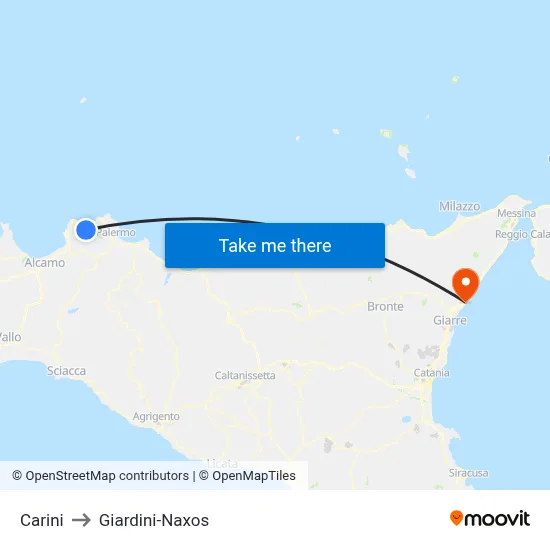 Carini to Giardini-Naxos map
