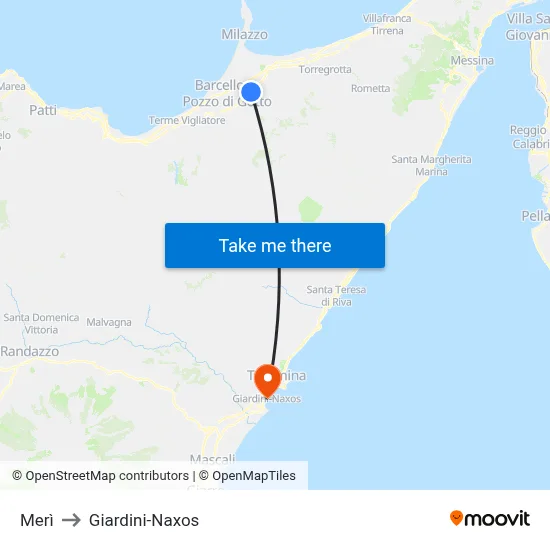 Merì to Giardini-Naxos map