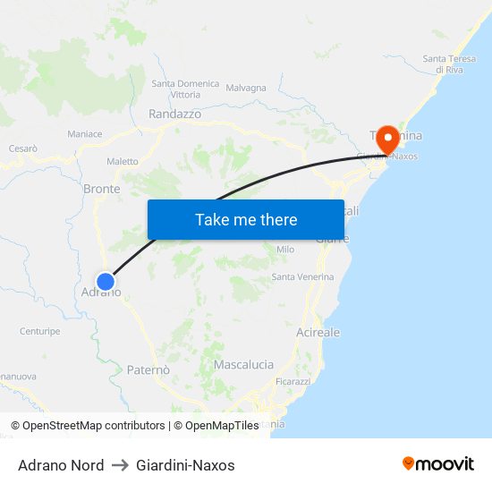 Adrano Nord to Giardini-Naxos map