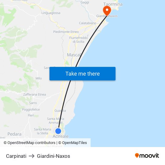Carpinati to Giardini-Naxos map