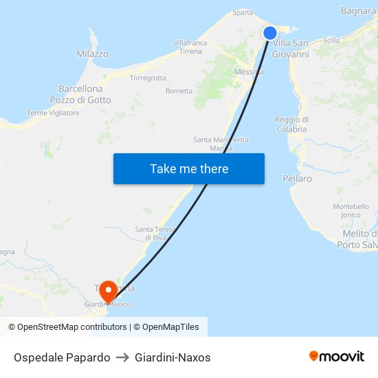 Ospedale Papardo to Giardini-Naxos map