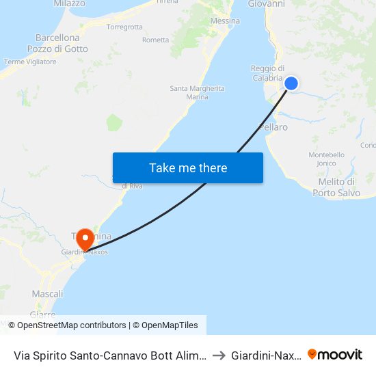 Via Spirito Santo-Cannavo  Bott Alim S/N to Giardini-Naxos map