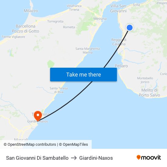 San Giovanni Di Sambatello to Giardini-Naxos map