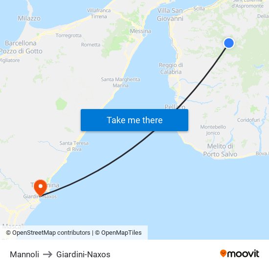 Mannoli to Giardini-Naxos map
