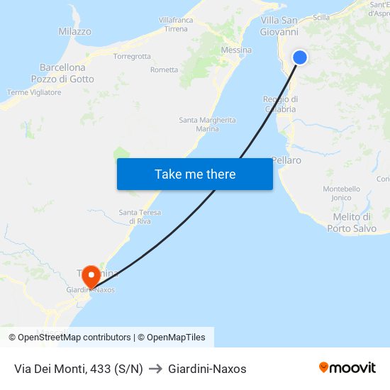Via Dei Monti, 433 (S/N) to Giardini-Naxos map
