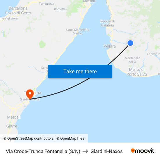 Via Croce-Trunca  Fontanella (S/N) to Giardini-Naxos map