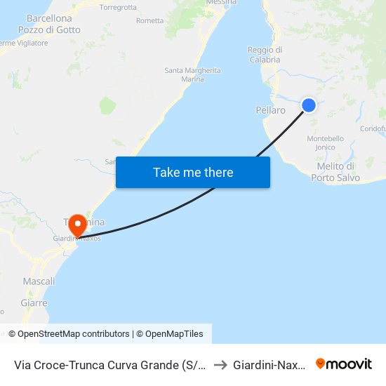 Via Croce-Trunca  Curva Grande (S/N) to Giardini-Naxos map