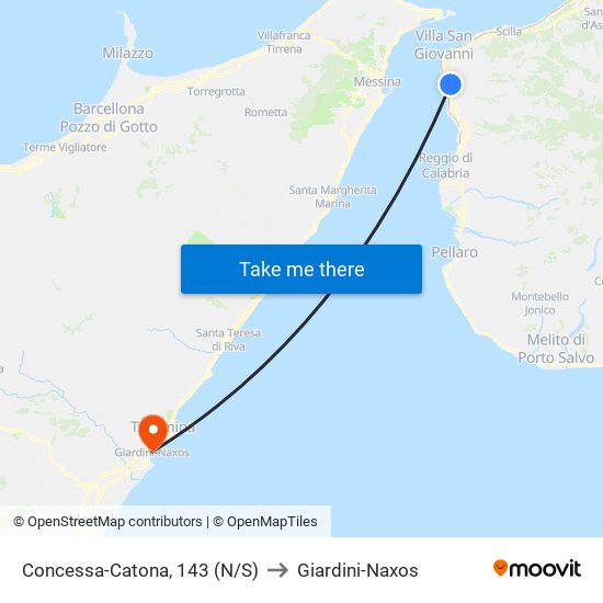 Concessa-Catona, 143 (N/S) to Giardini-Naxos map
