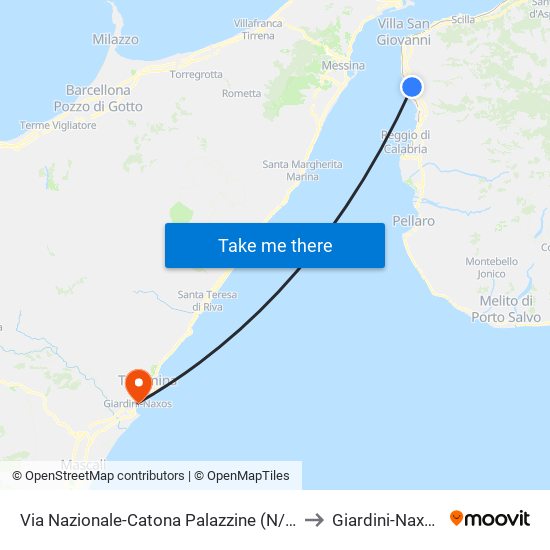 Via Nazionale-Catona  Palazzine (N/S) to Giardini-Naxos map