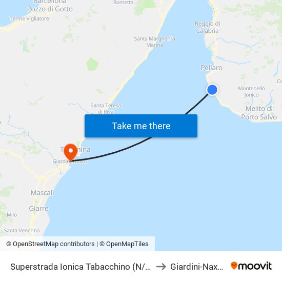 Superstrada Ionica  Tabacchino (N/S) to Giardini-Naxos map