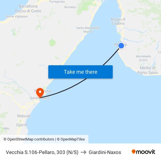 Vecchia S.106-Pellaro, 303  (N/S) to Giardini-Naxos map