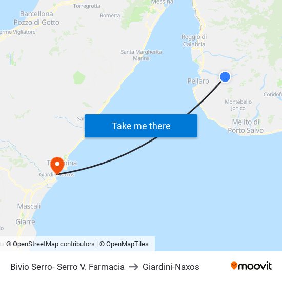 Bivio Serro- Serro V.  Farmacia to Giardini-Naxos map