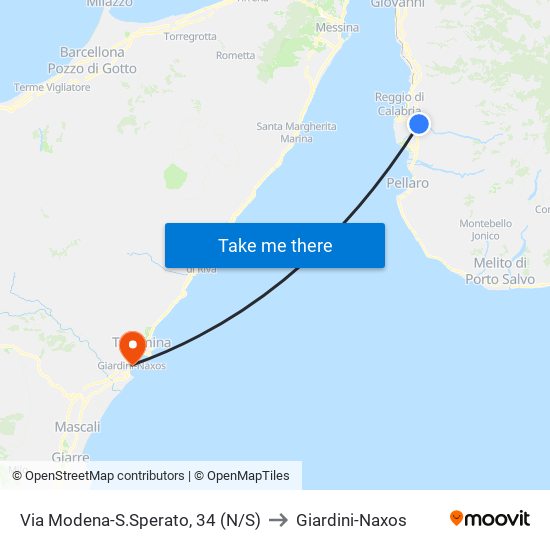 Via Modena-S.Sperato, 34 (N/S) to Giardini-Naxos map