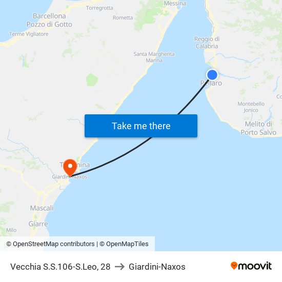 Vecchia S.S.106-S.Leo, 28 to Giardini-Naxos map
