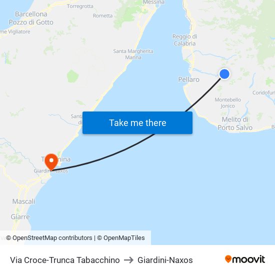 Via Croce-Trunca  Tabacchino to Giardini-Naxos map