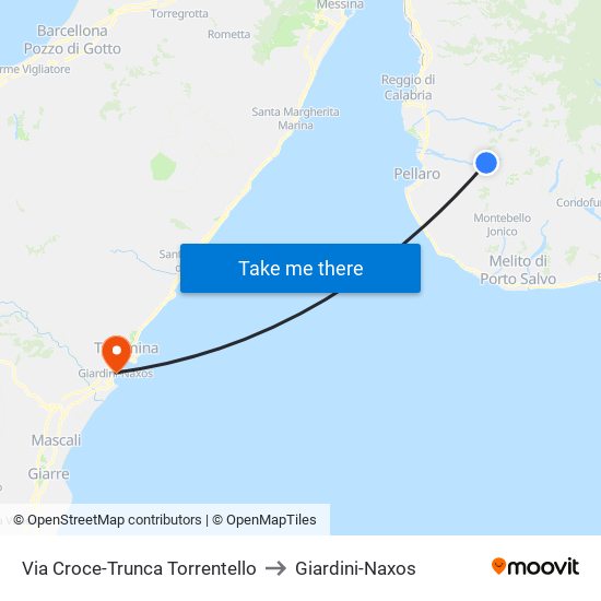 Via Croce-Trunca  Torrentello to Giardini-Naxos map