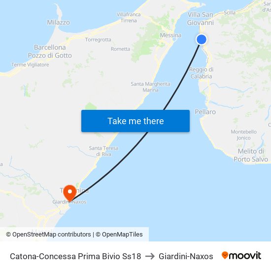 Catona-Concessa  Prima Bivio Ss18 to Giardini-Naxos map