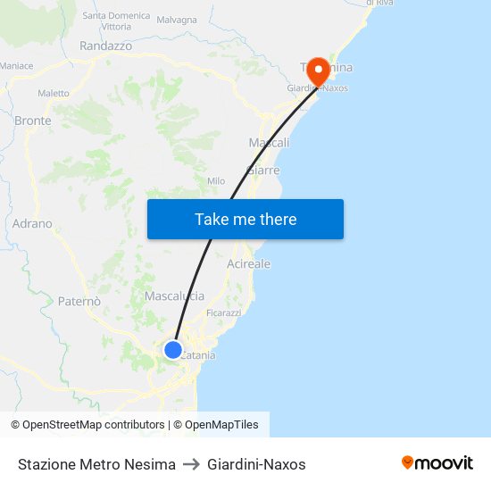 Stazione Metro Nesima to Giardini-Naxos map