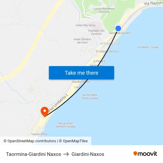 Taormina-Giardini Naxos to Giardini-Naxos map