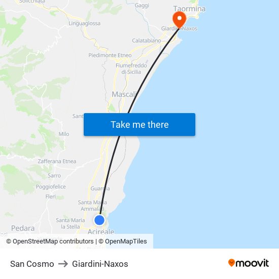 San Cosmo to Giardini-Naxos map