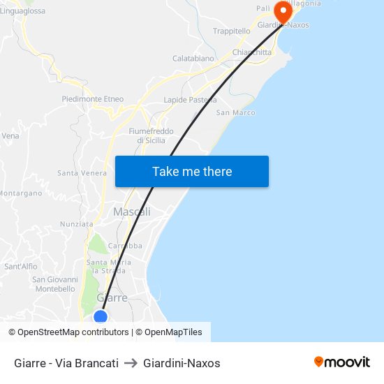 Giarre - Via Brancati to Giardini-Naxos map