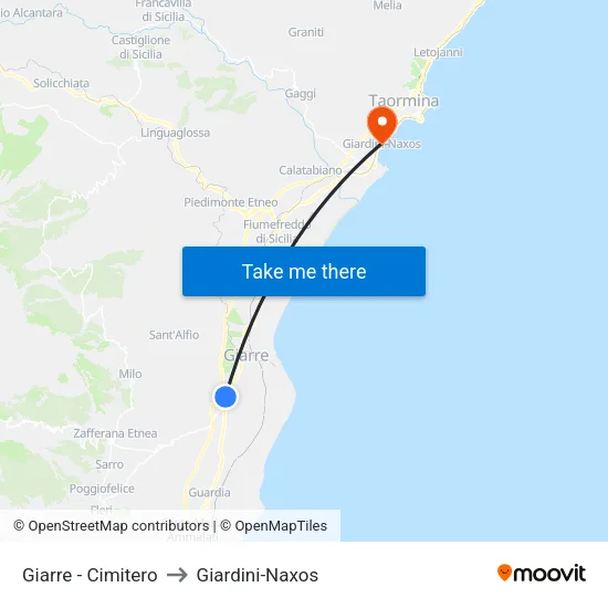 Giarre - Cemetery to Giardini-Naxos map