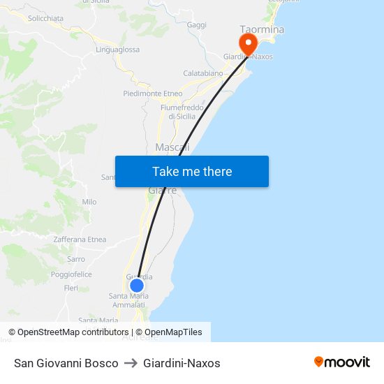San Giovanni Bosco to Giardini-Naxos map