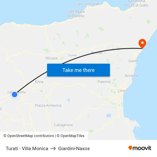 Turati - Villa Monica to Giardini-Naxos map
