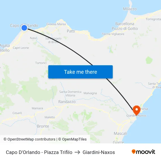 Capo D'Orlando - Trifilo Square to Giardini-Naxos map