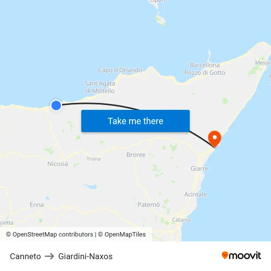 Canneto to Giardini-Naxos map
