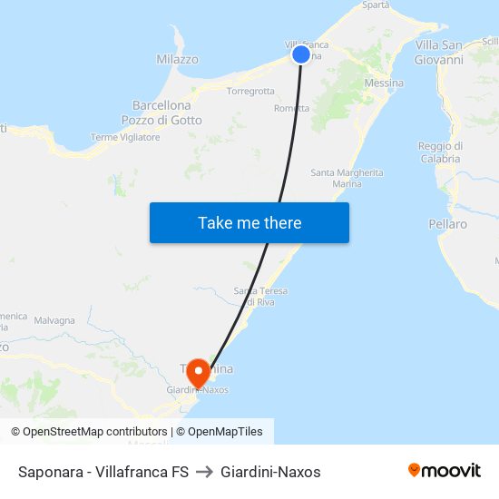 Saponara - Villafranca FS to Giardini-Naxos map